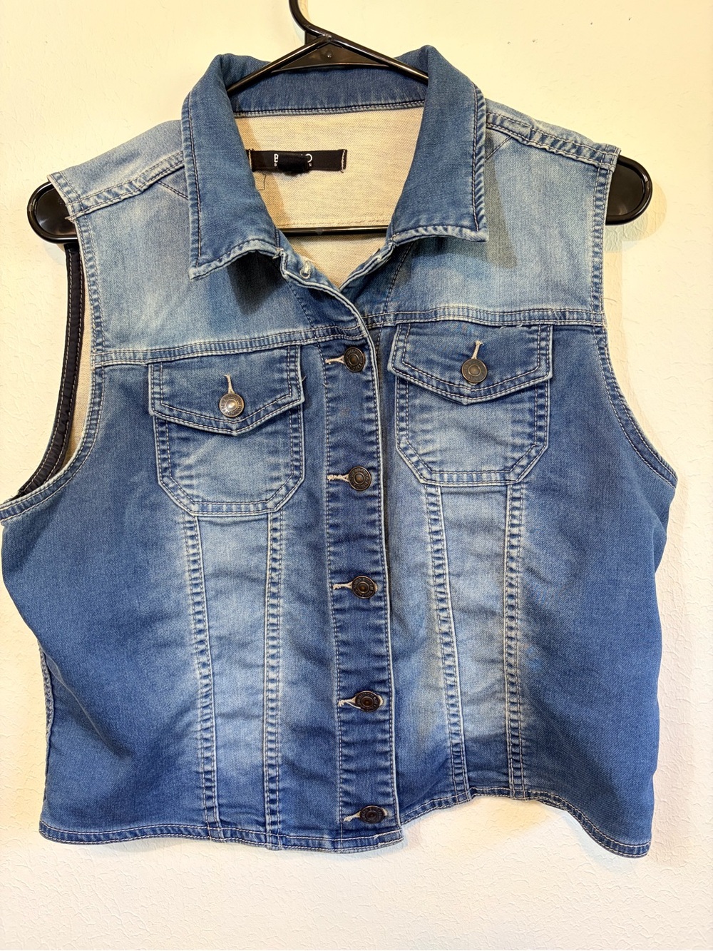 Women's Y2K Blue Denim Vest - Classic Button Front Sz M